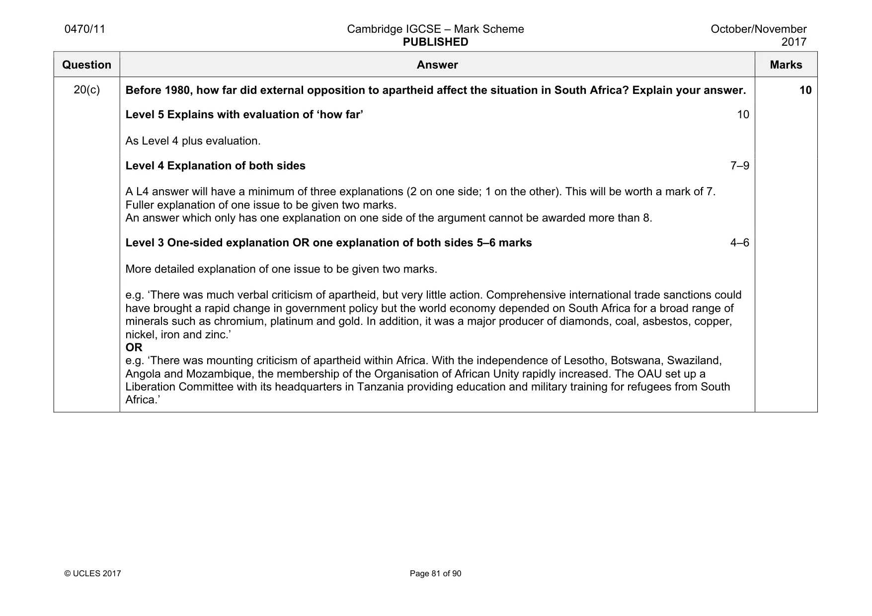 Mark scheme, page 81 of 90