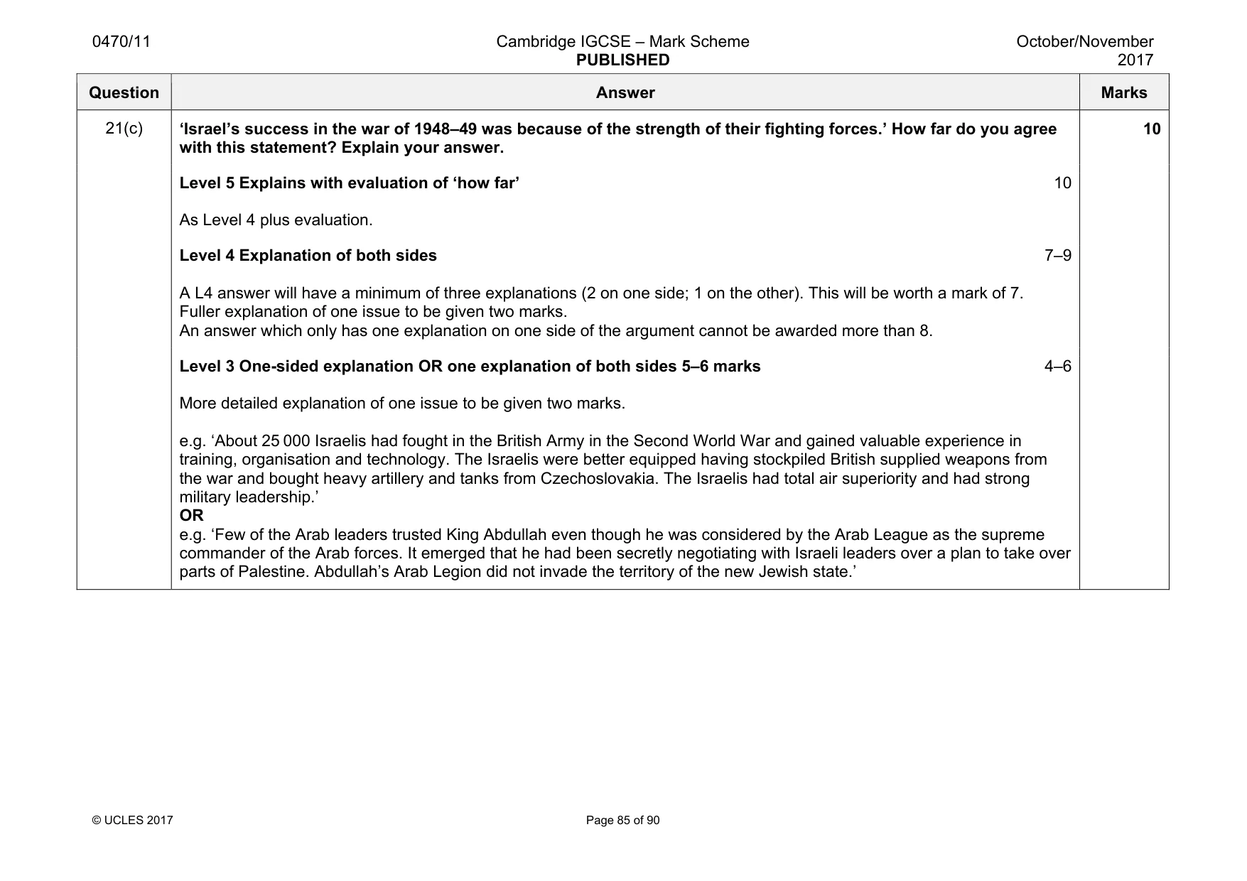 Mark scheme, page 85 of 90