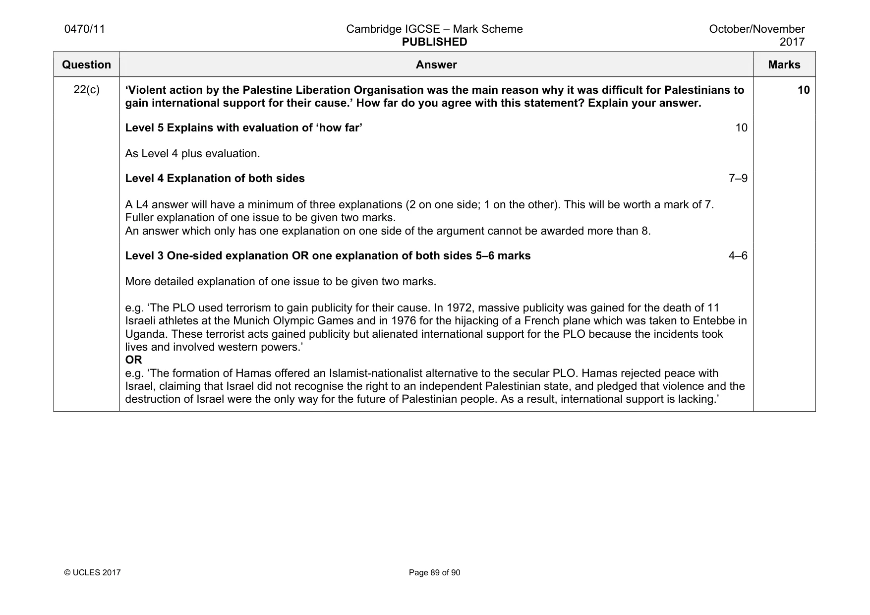 Mark scheme, page 89 of 90