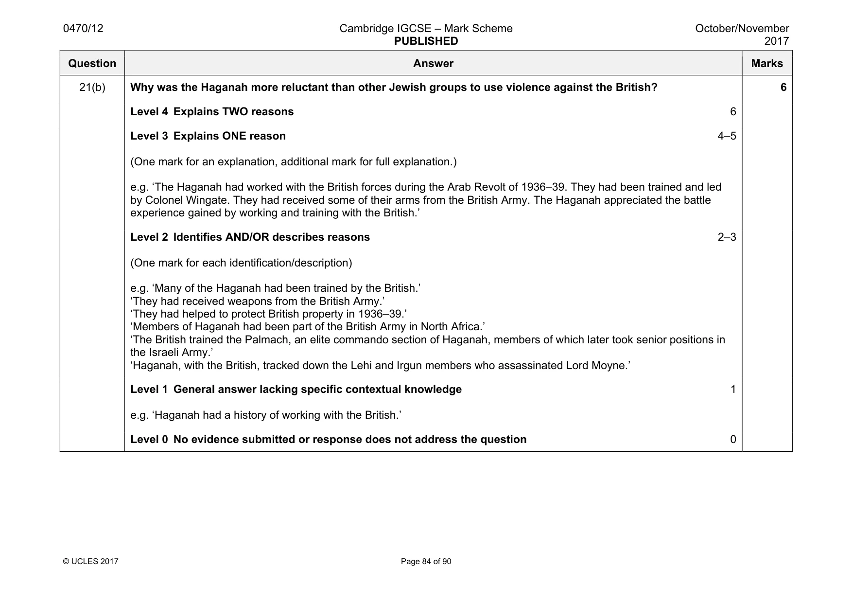Mark scheme, page 84 of 90
