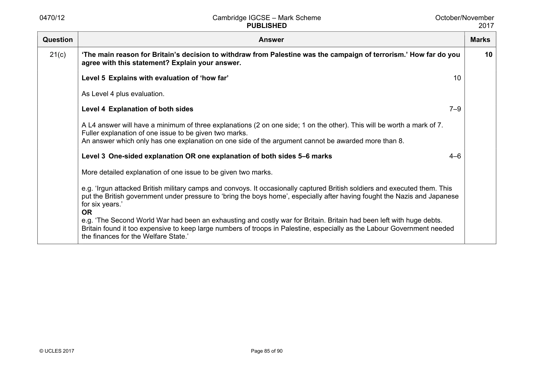 Mark scheme, page 85 of 90
