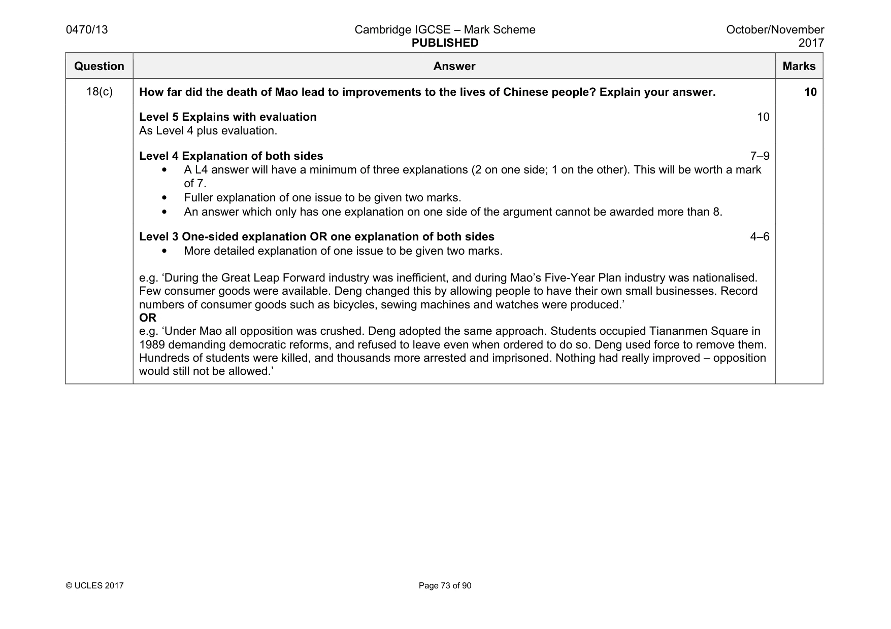 Mark scheme, page 73 of 90