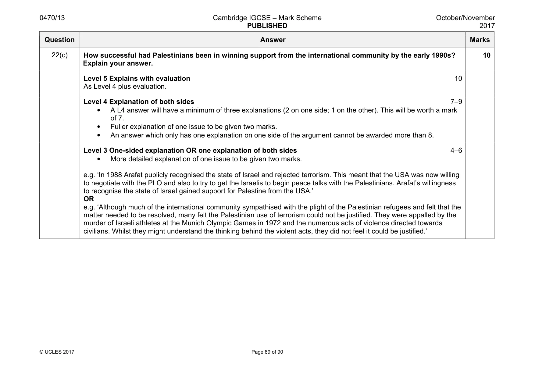 Mark scheme, page 89 of 90