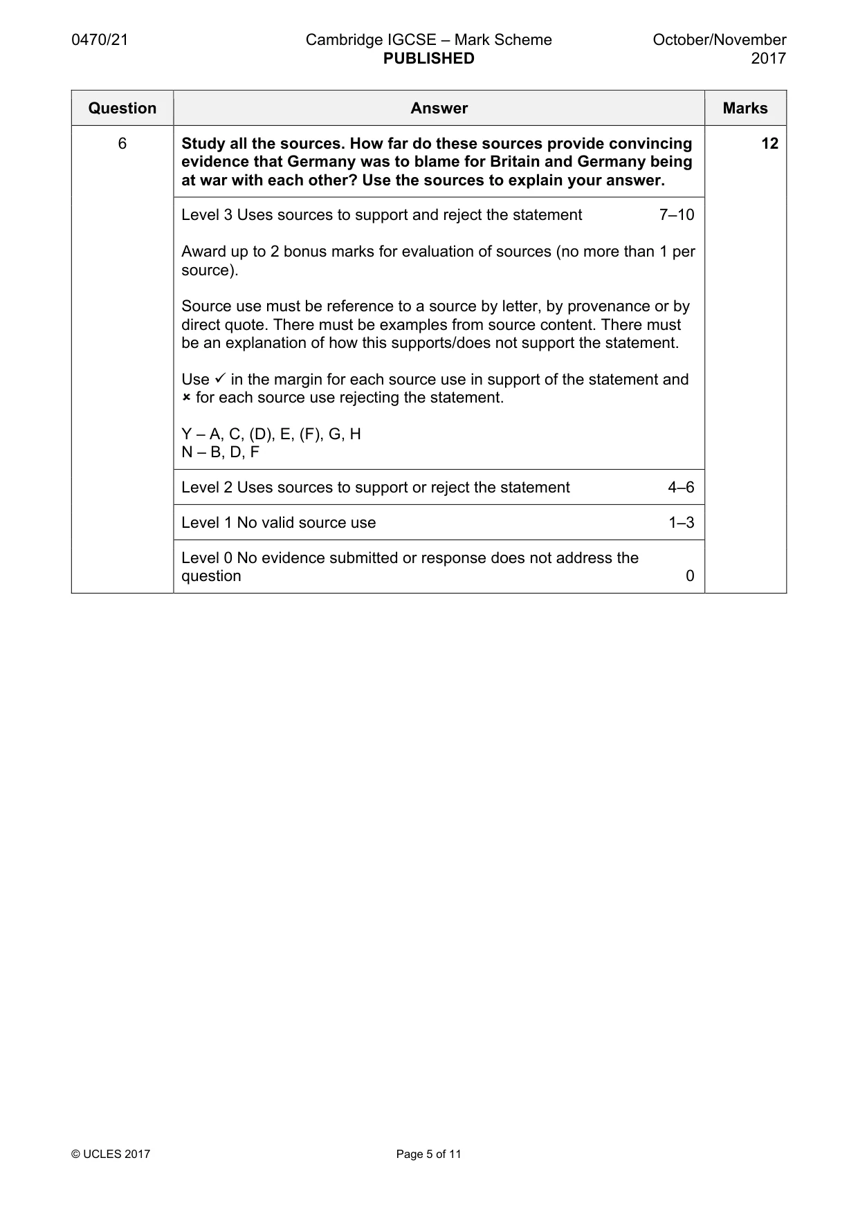Mark scheme, page 5 of 11