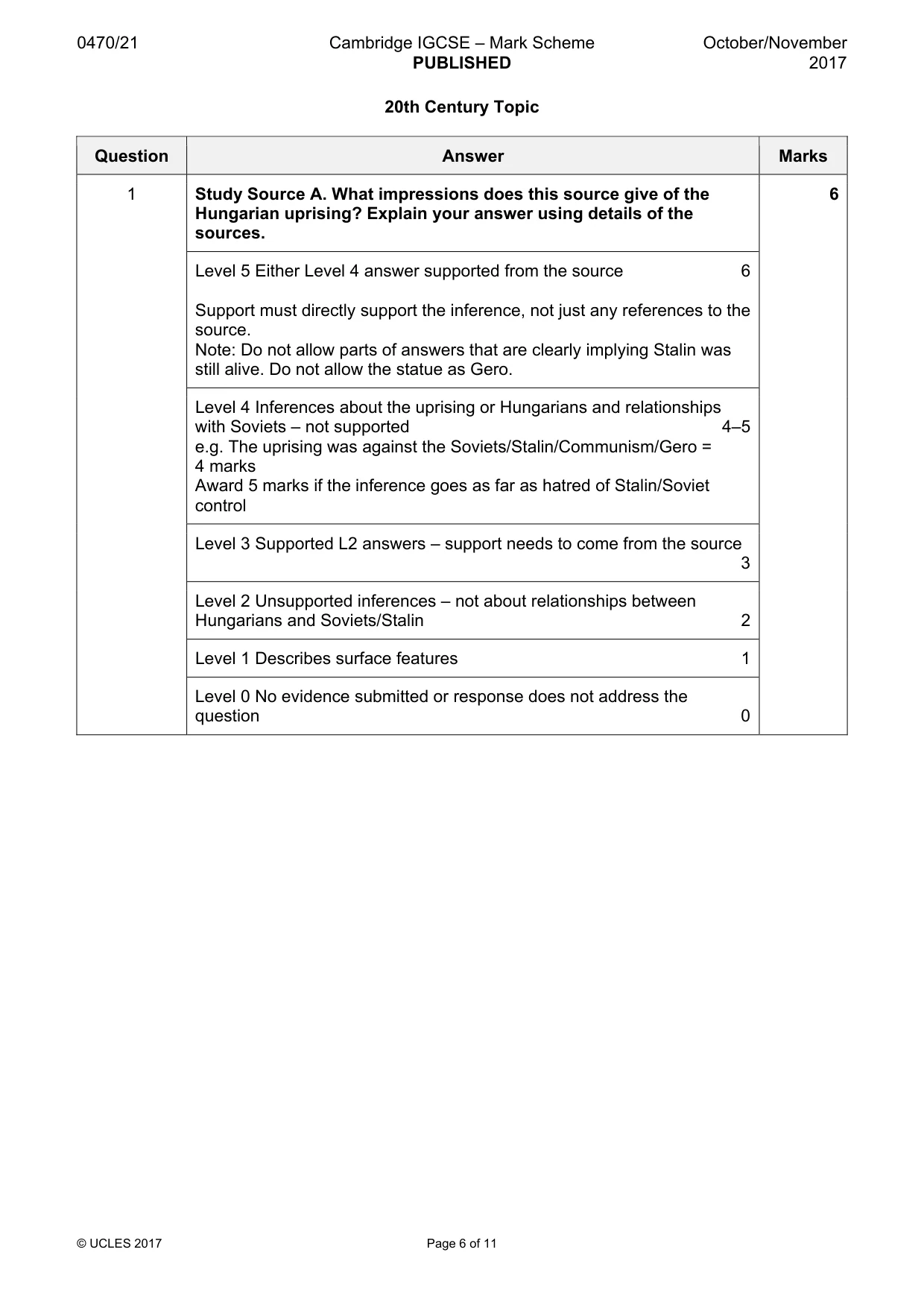 Mark scheme, page 6 of 11