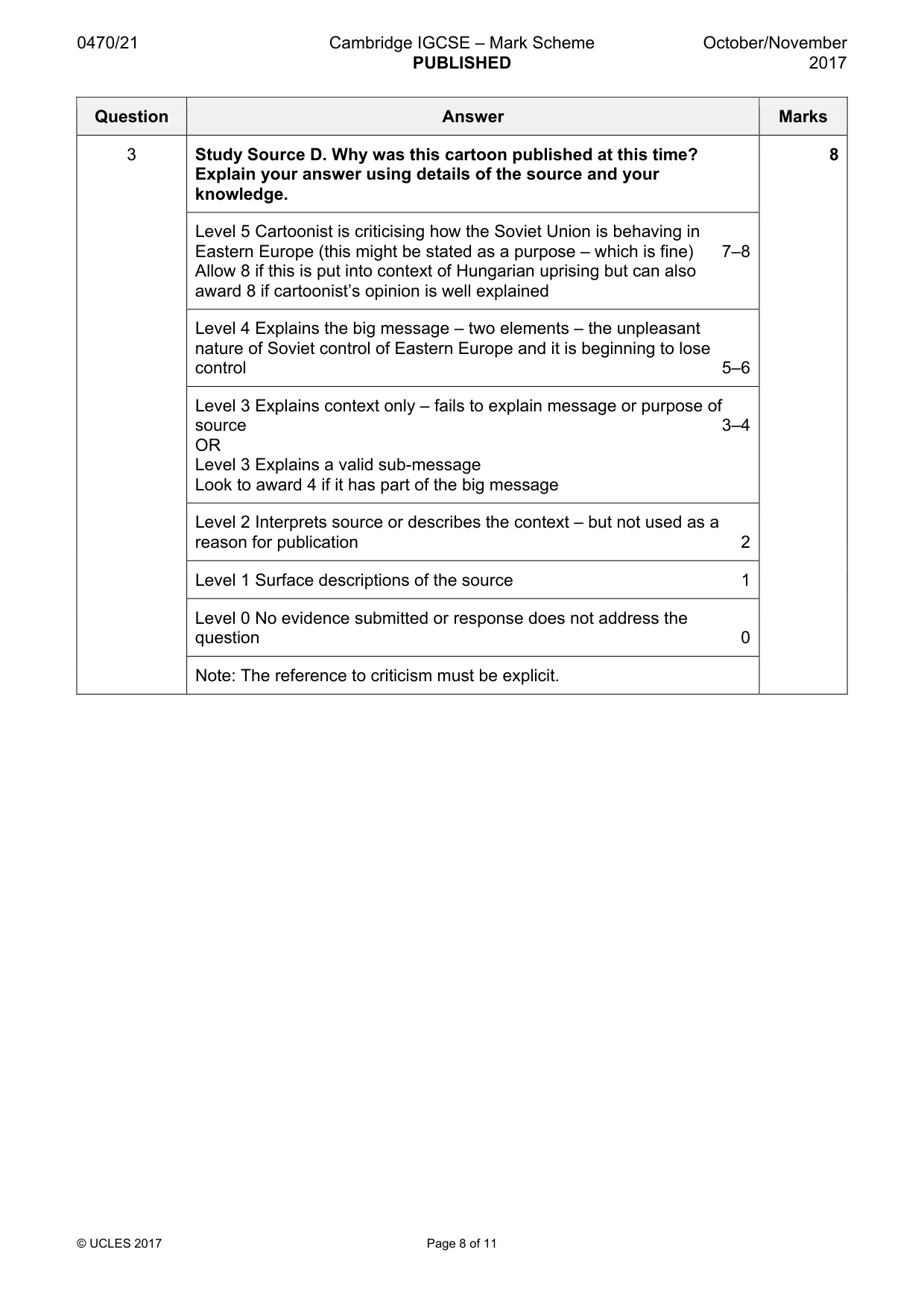 Mark scheme, page 8 of 11