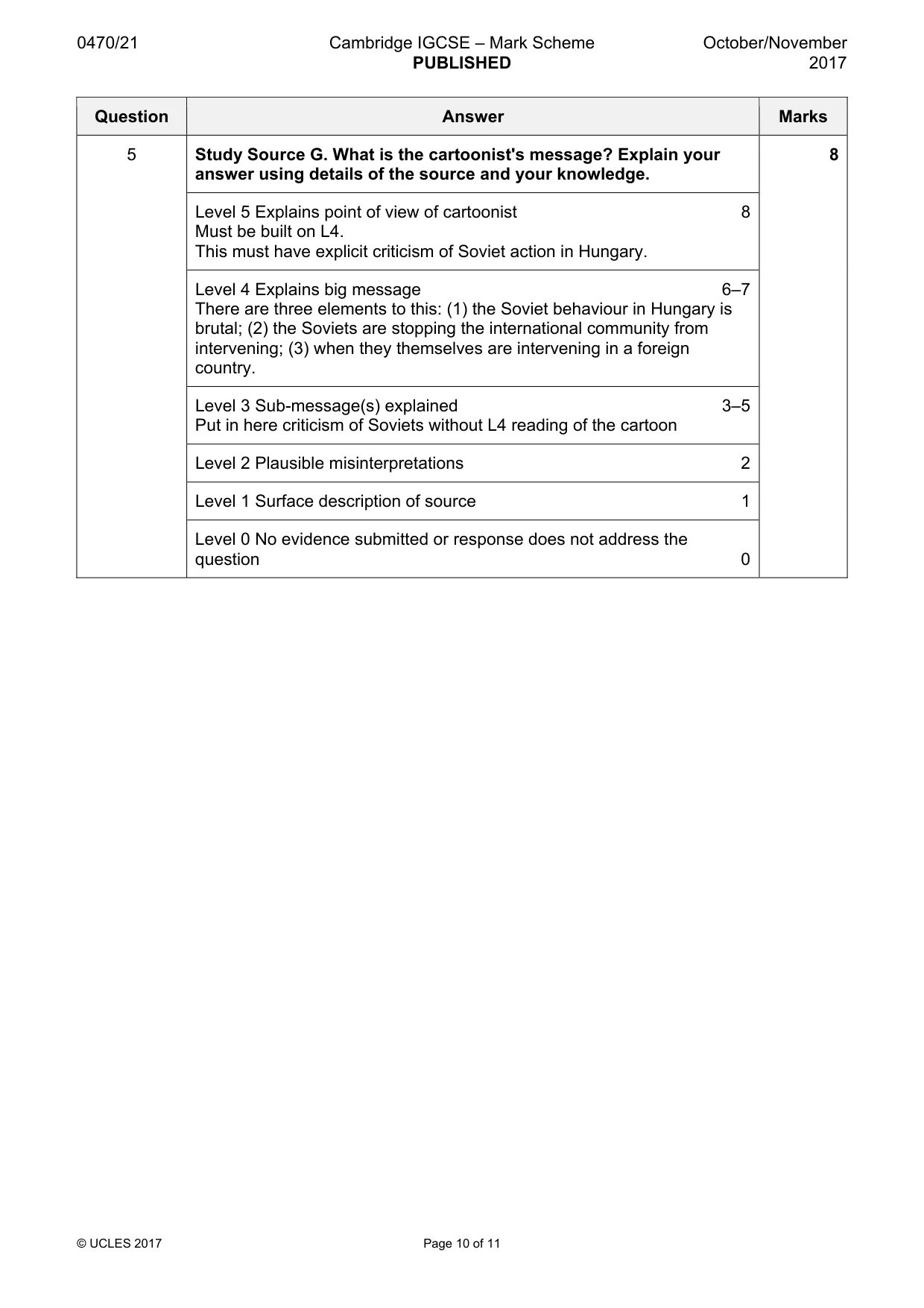 Mark scheme, page 10 of 11