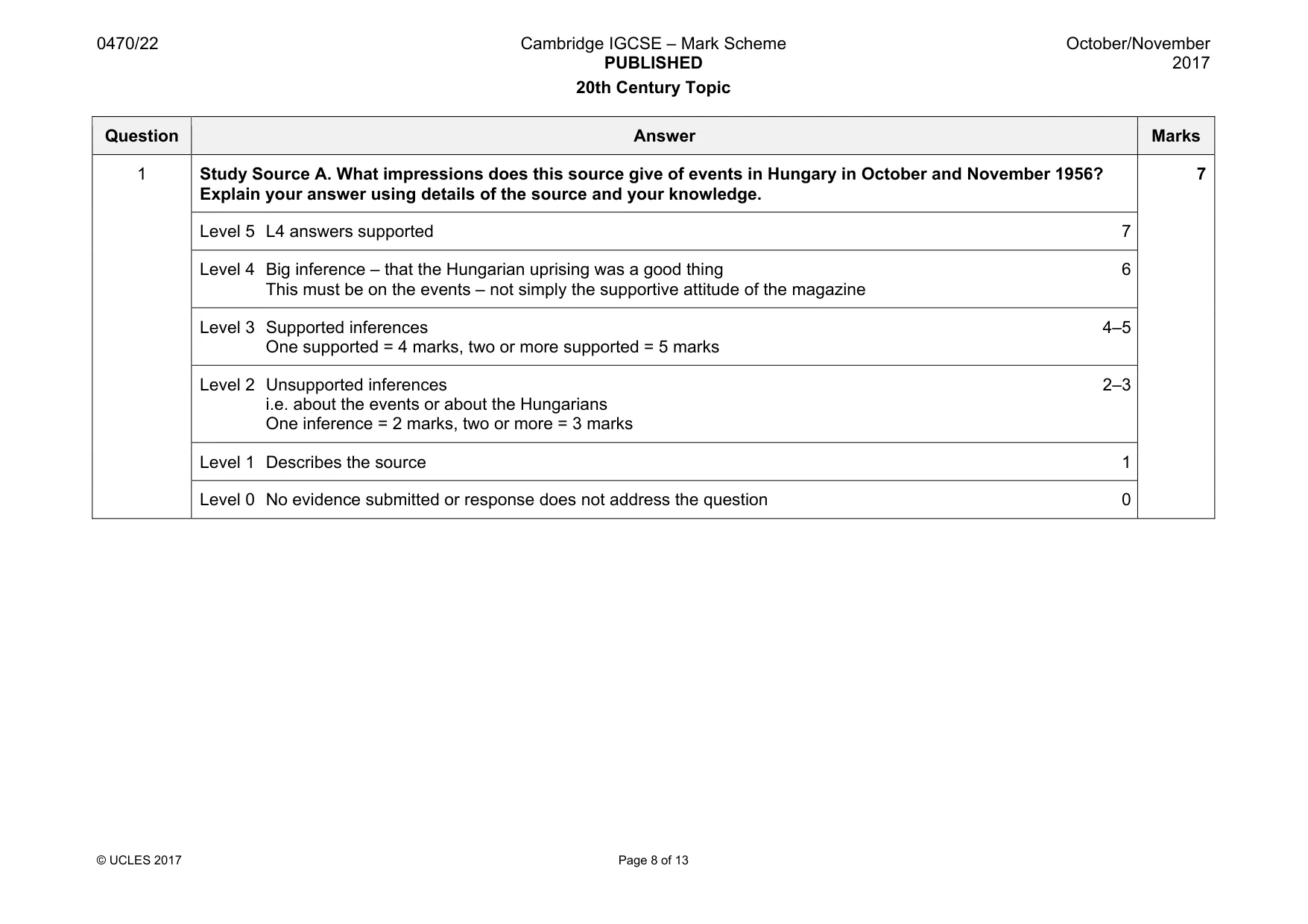 Mark scheme, page 8 of 13