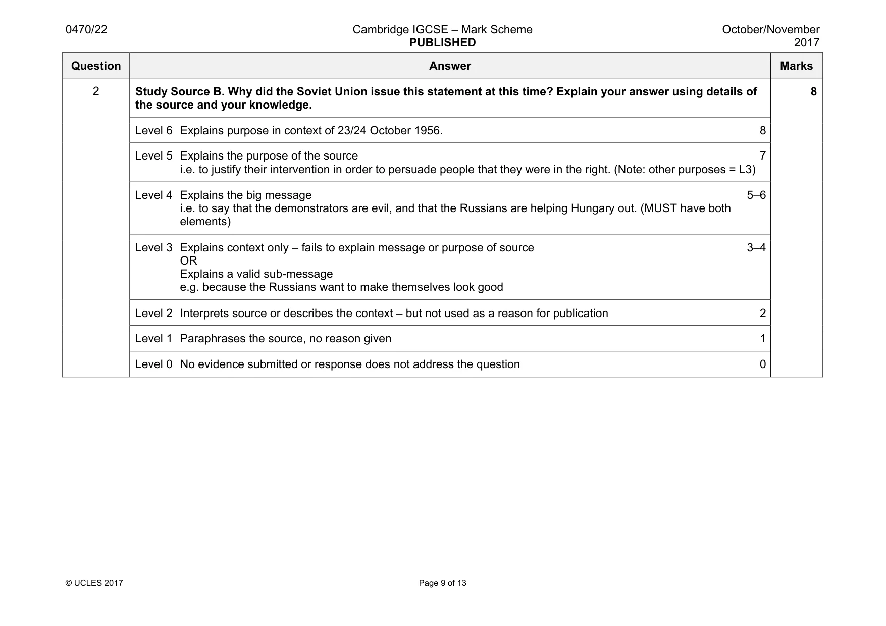 Mark scheme, page 9 of 13