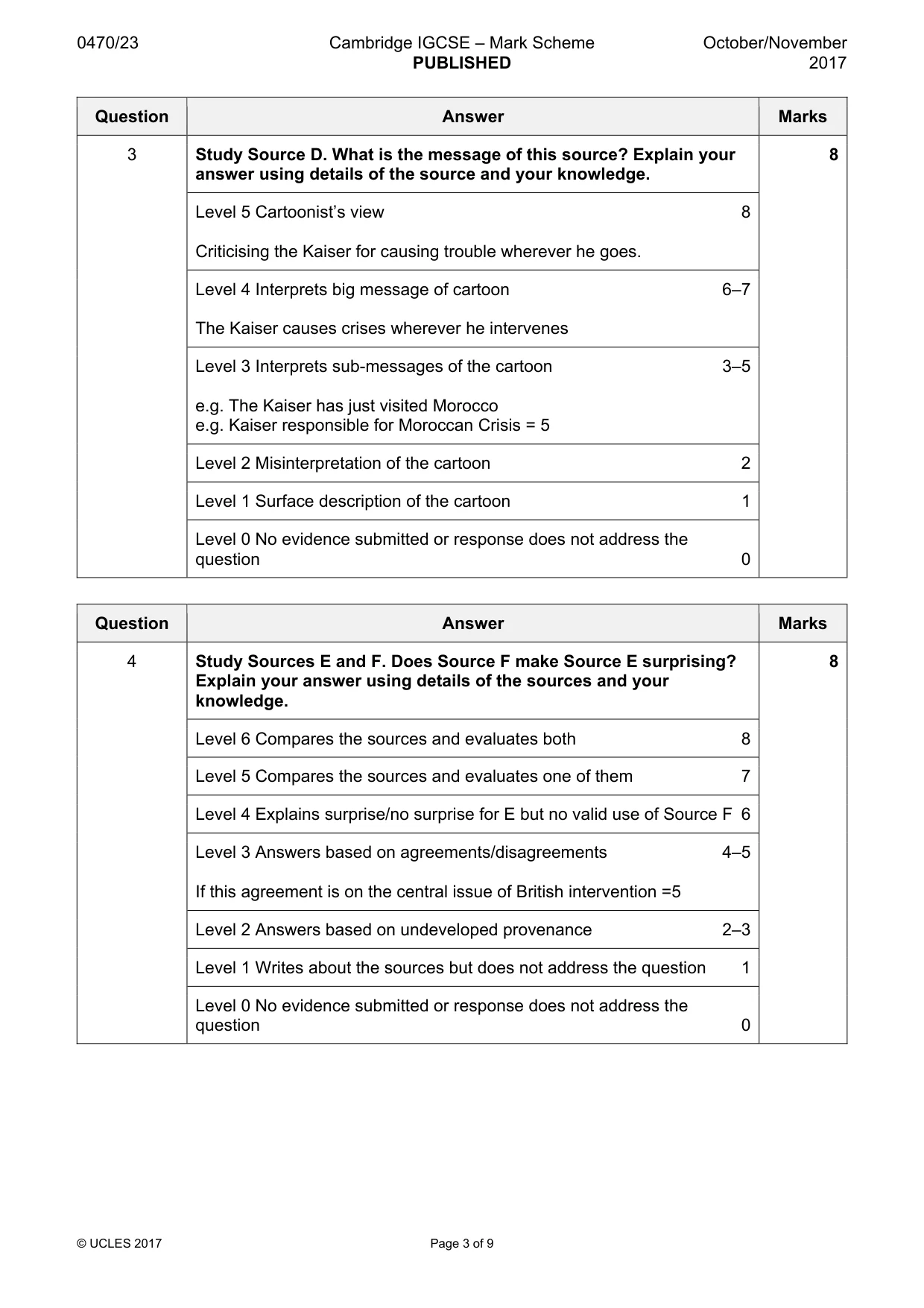 Mark scheme, page 3 of 9