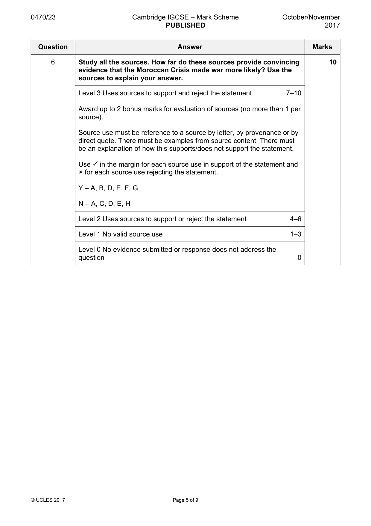 Mark scheme, page 5 of 9