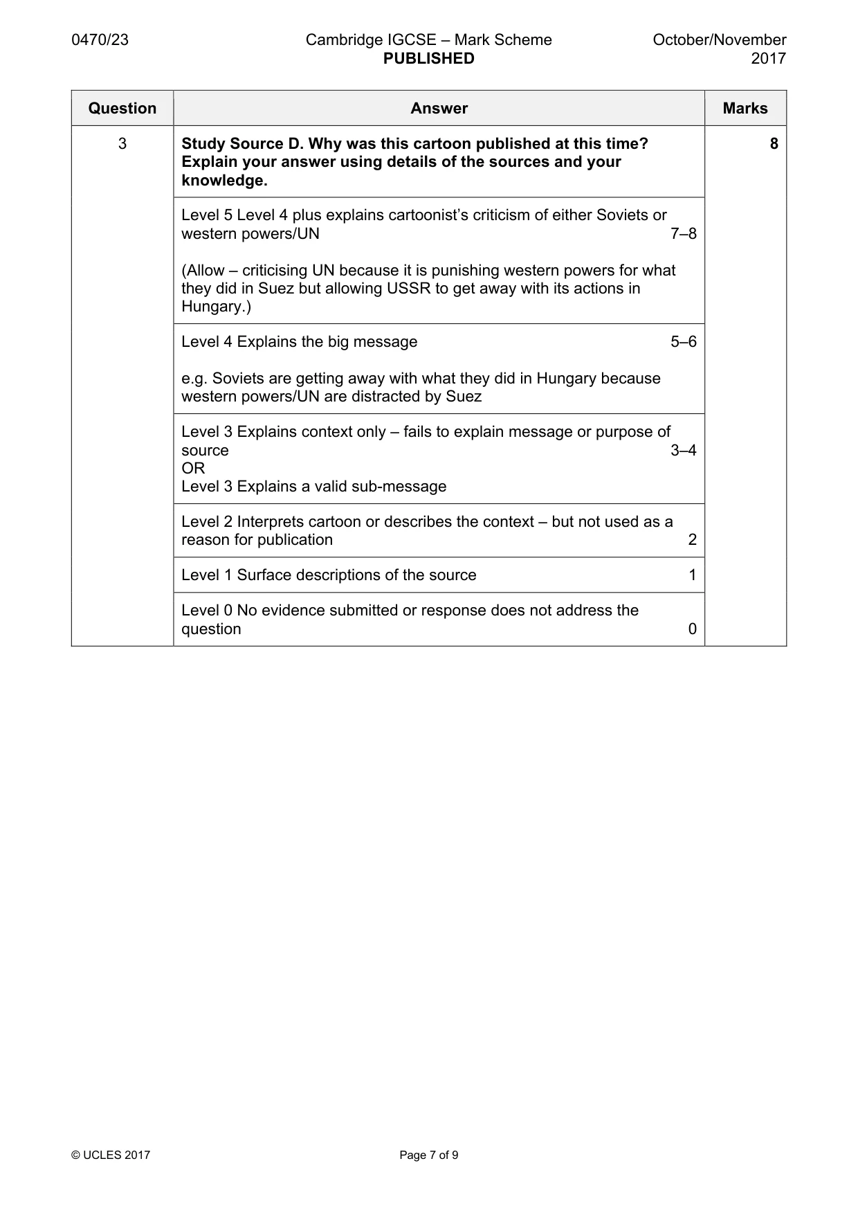 Mark scheme, page 7 of 9