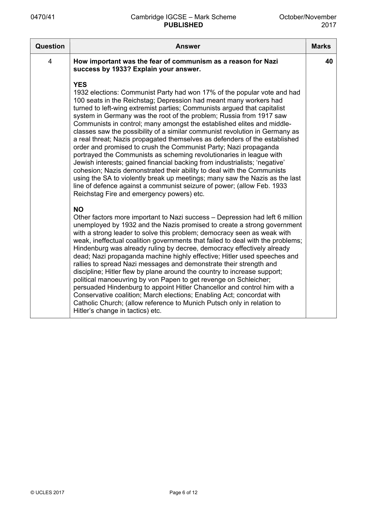 Mark scheme, page 6 of 12