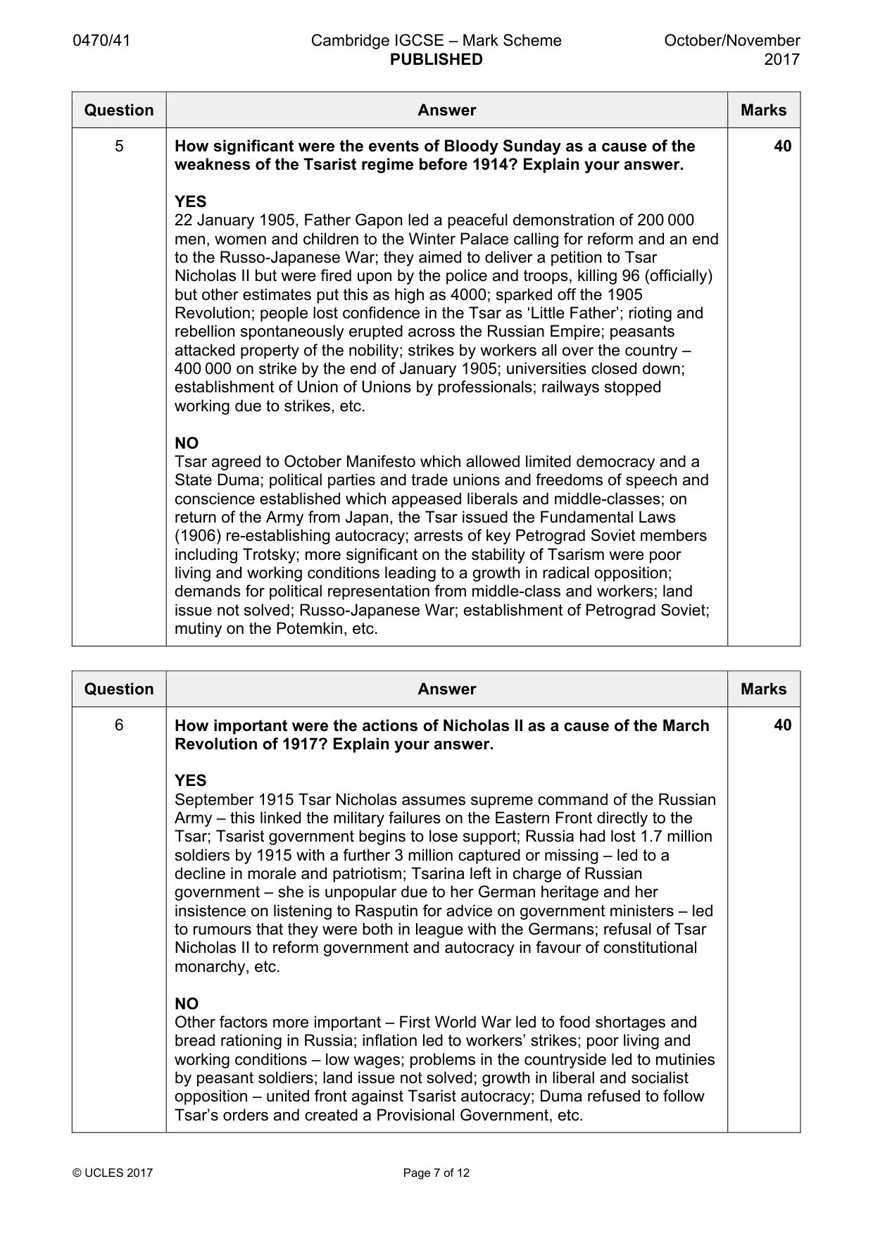 Mark scheme, page 7 of 12
