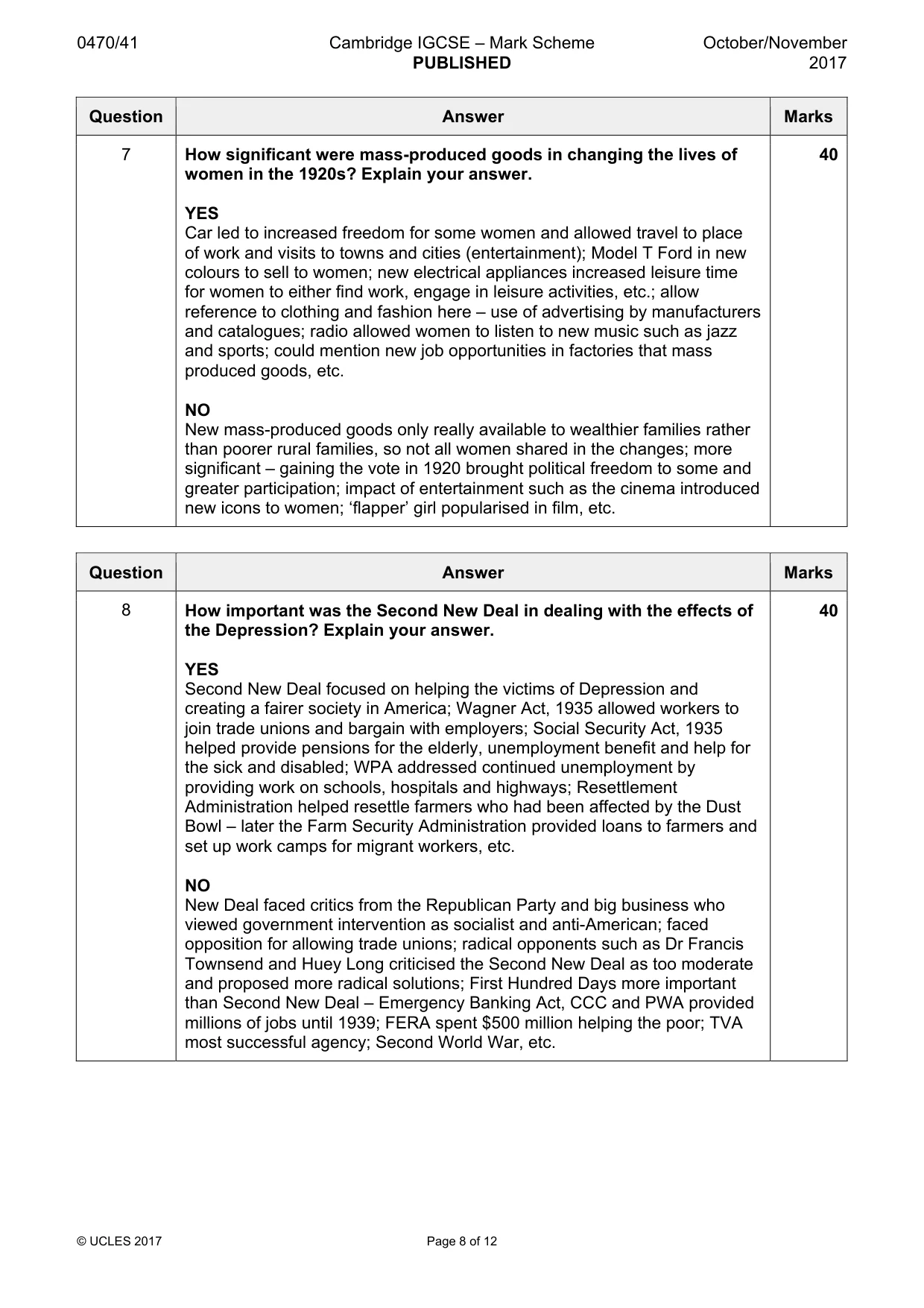 Mark scheme, page 8 of 12