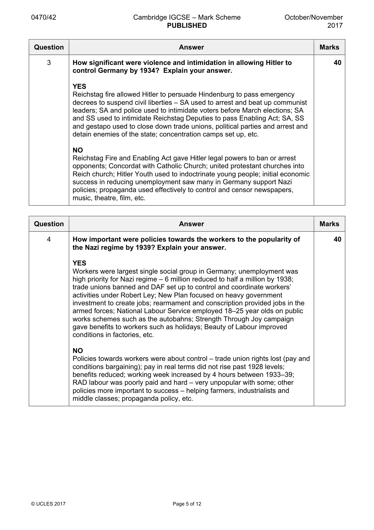 Mark scheme, page 5 of 12