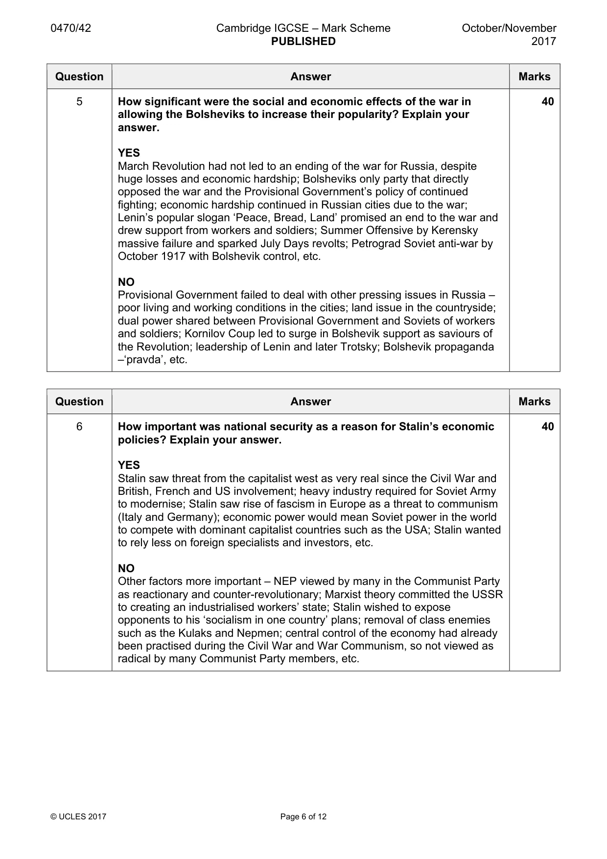 Mark scheme, page 6 of 12