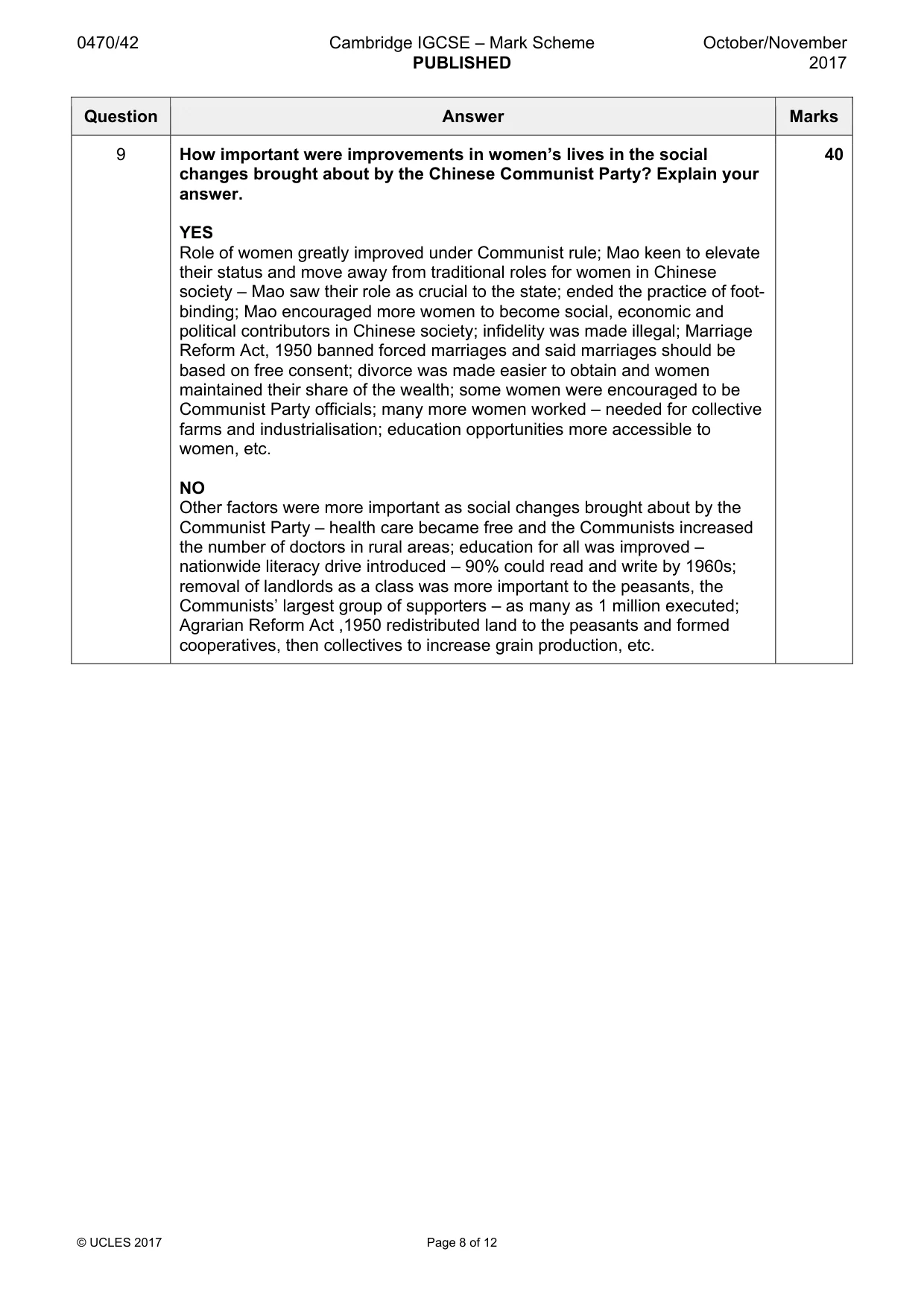 Mark scheme, page 8 of 12