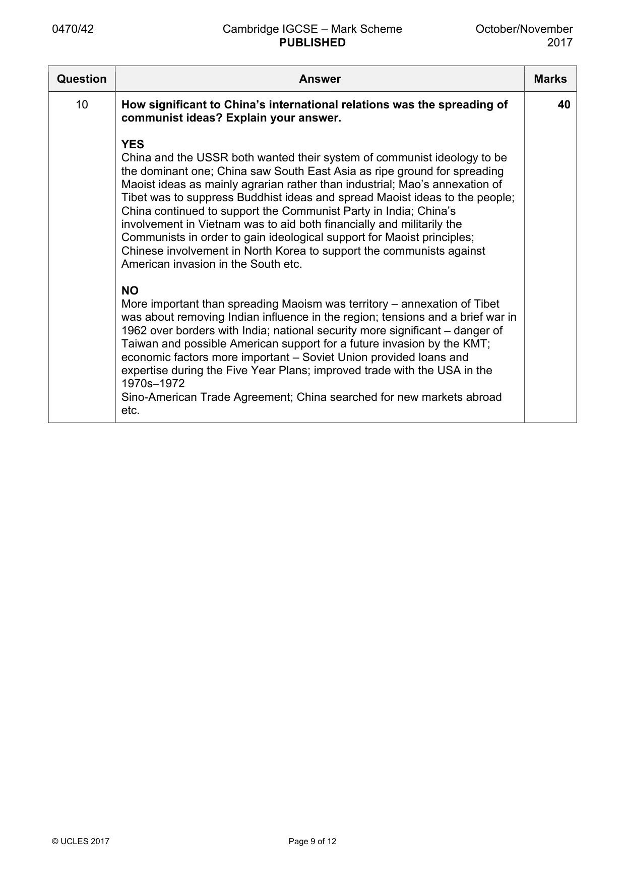 Mark scheme, page 9 of 12