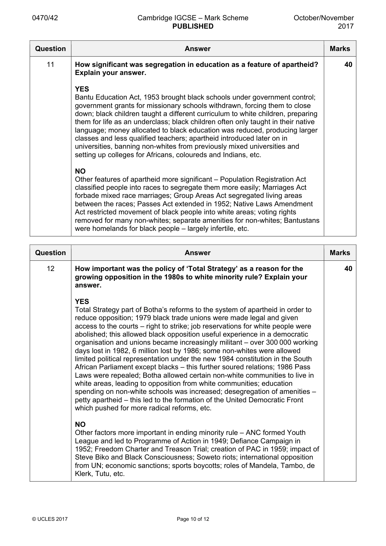 Mark scheme, page 10 of 12