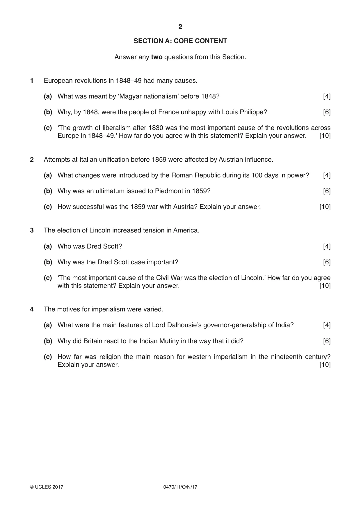 Cambridge IGCSE History 0470 2017 Oct/Nov Paper 1 · Variant 1 question paper, page 2 of 12