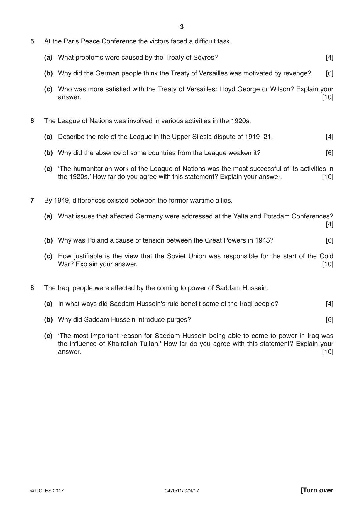 Cambridge IGCSE History 0470 2017 Oct/Nov Paper 1 · Variant 1 question paper, page 3 of 12