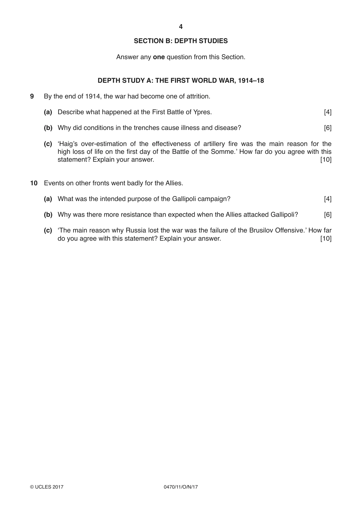 Cambridge IGCSE History 0470 2017 Oct/Nov Paper 1 · Variant 1 question paper, page 4 of 12