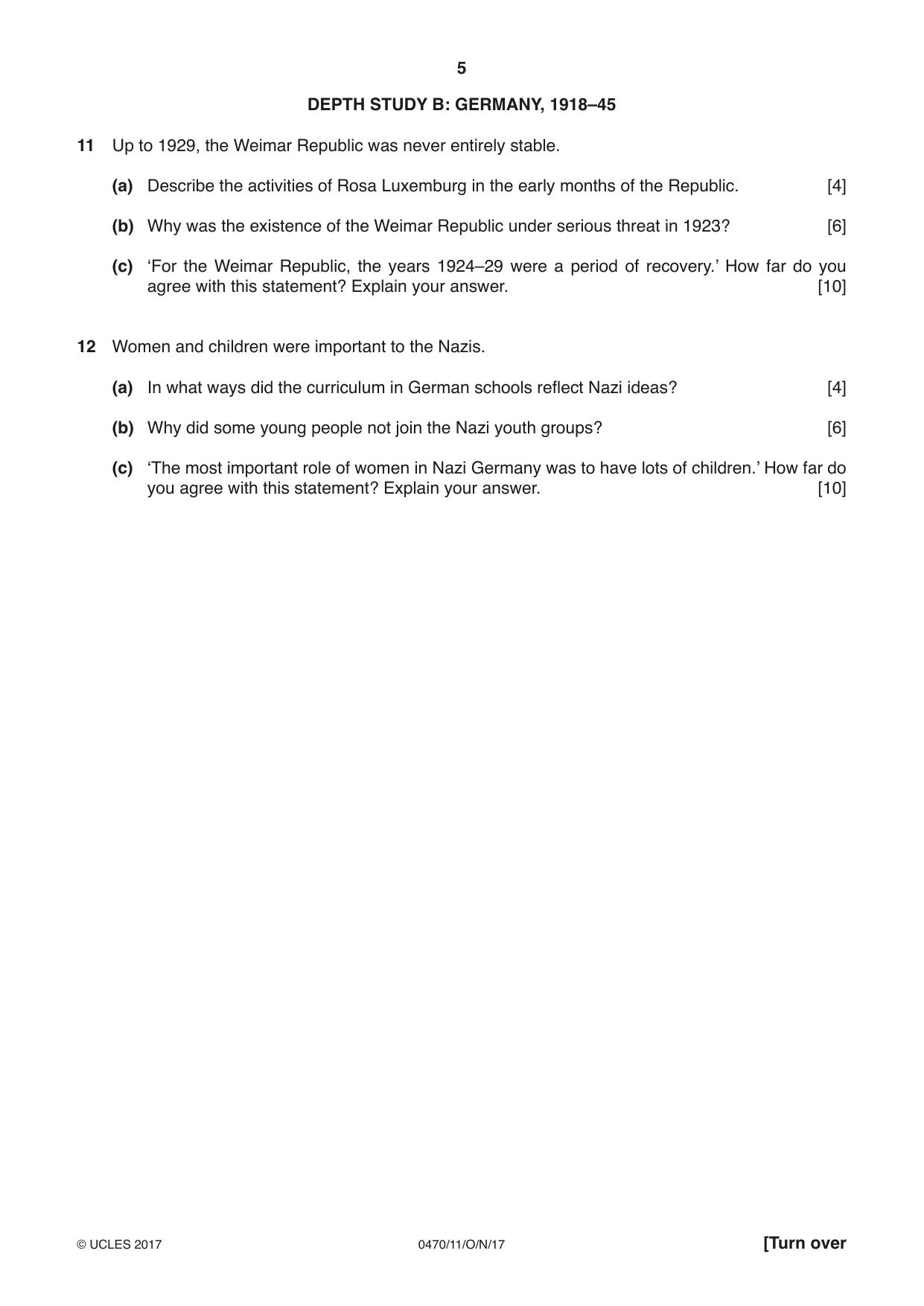 Cambridge IGCSE History 0470 2017 Oct/Nov Paper 1 · Variant 1 question paper, page 5 of 12