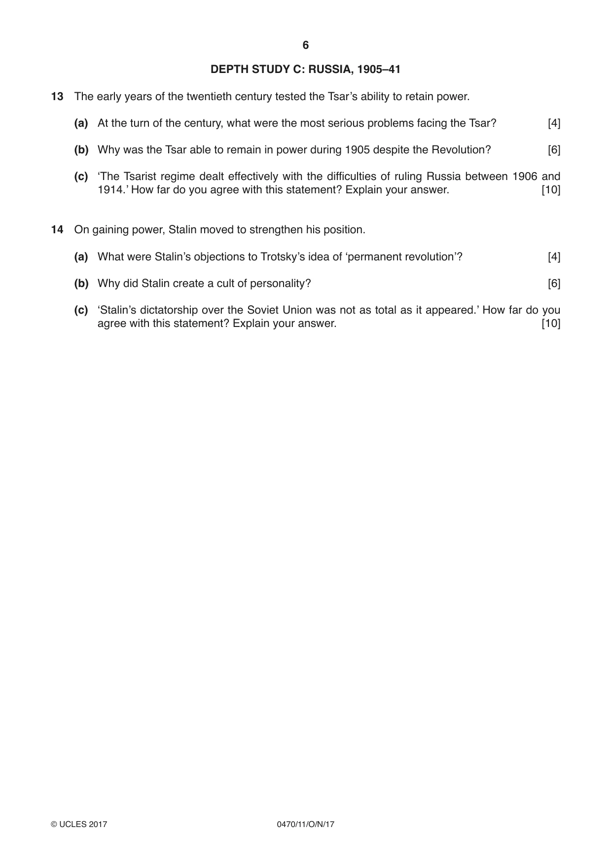 Cambridge IGCSE History 0470 2017 Oct/Nov Paper 1 · Variant 1 question paper, page 6 of 12