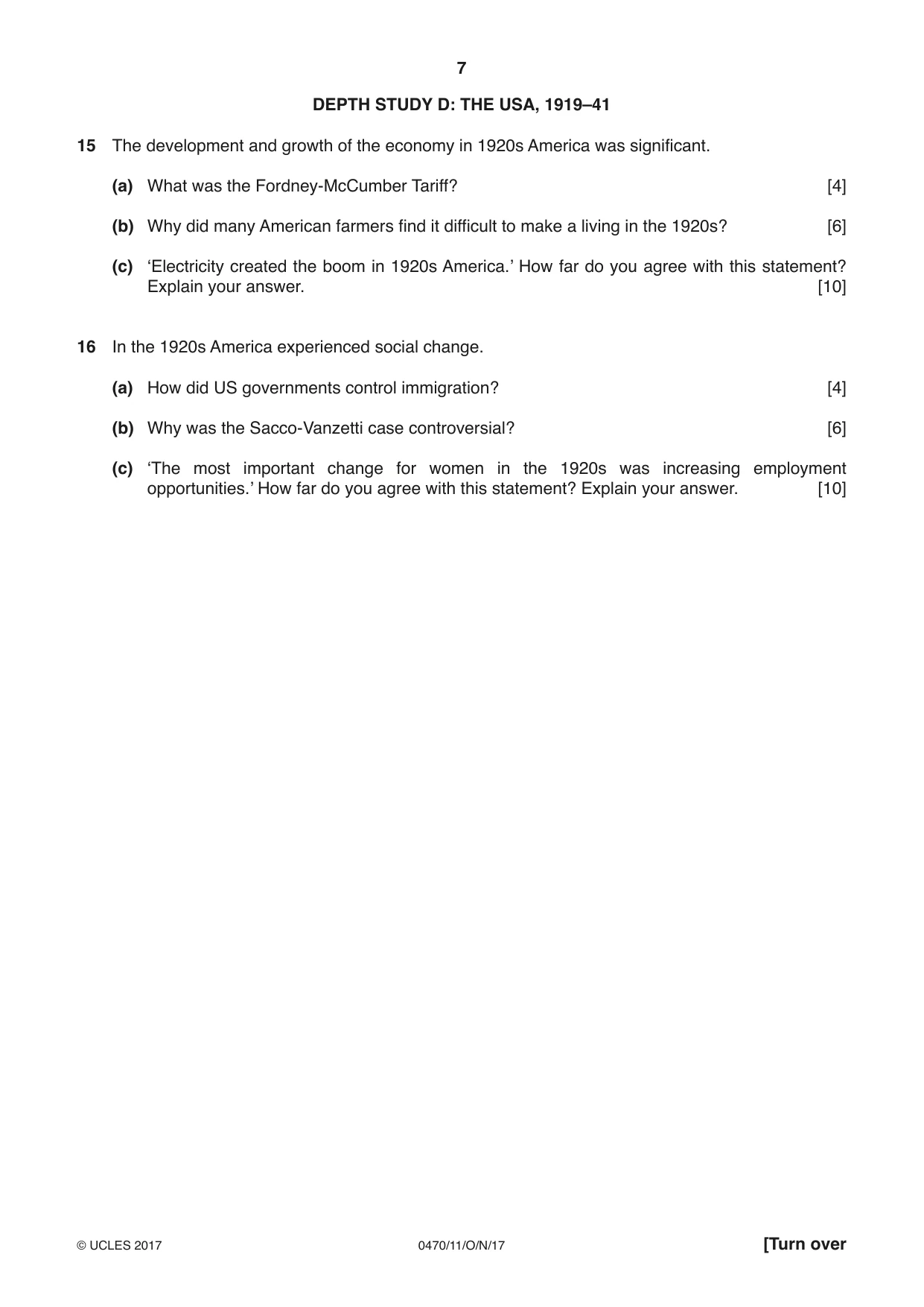 Cambridge IGCSE History 0470 2017 Oct/Nov Paper 1 · Variant 1 question paper, page 7 of 12