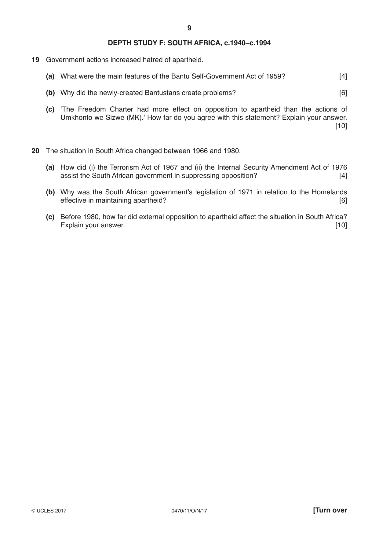 Cambridge IGCSE History 0470 2017 Oct/Nov Paper 1 · Variant 1 question paper, page 9 of 12