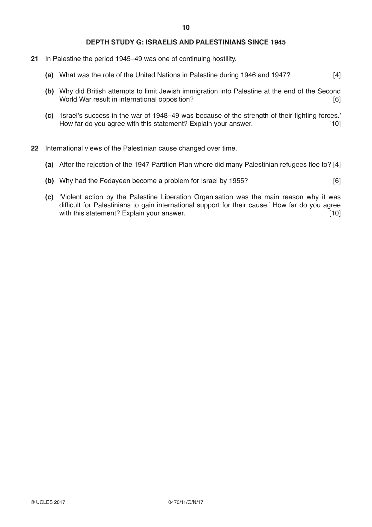 Cambridge IGCSE History 0470 2017 Oct/Nov Paper 1 · Variant 1 question paper, page 10 of 12