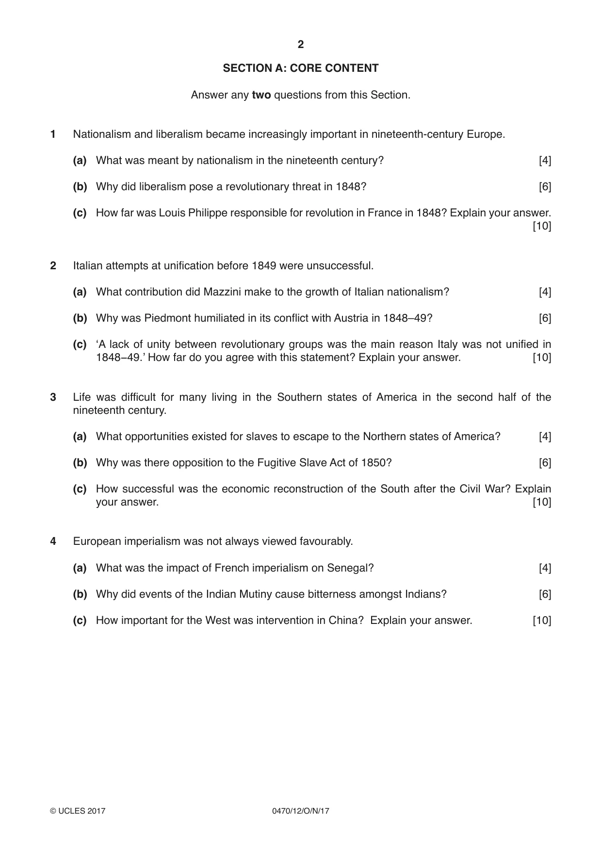 Cambridge IGCSE History 0470 2017 Oct/Nov Paper 1 · Variant 2 question paper, page 2 of 12