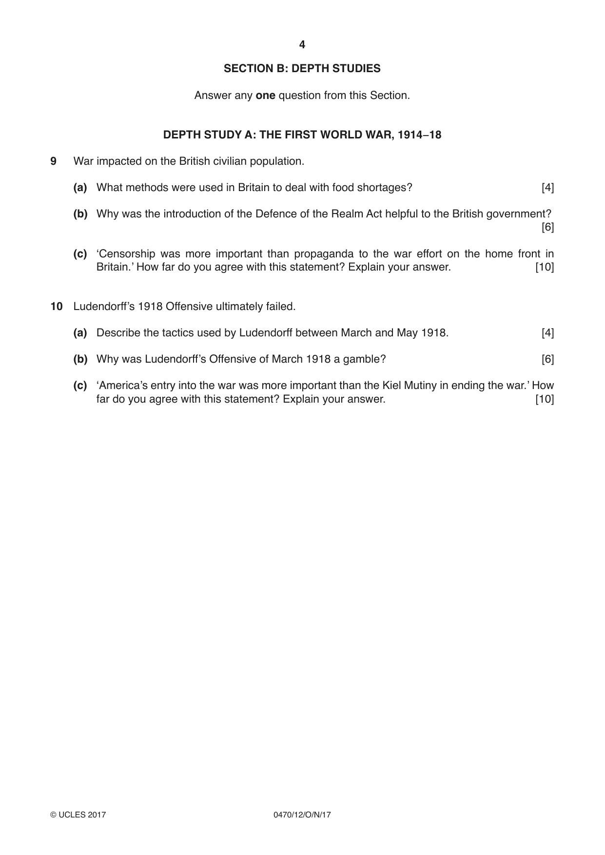 Cambridge IGCSE History 0470 2017 Oct/Nov Paper 1 · Variant 2 question paper, page 4 of 12