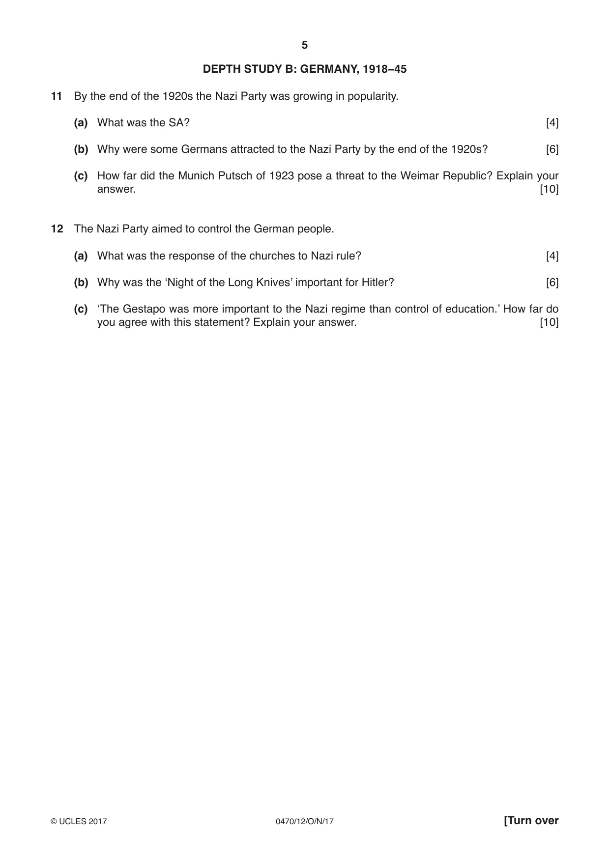 Cambridge IGCSE History 0470 2017 Oct/Nov Paper 1 · Variant 2 question paper, page 5 of 12