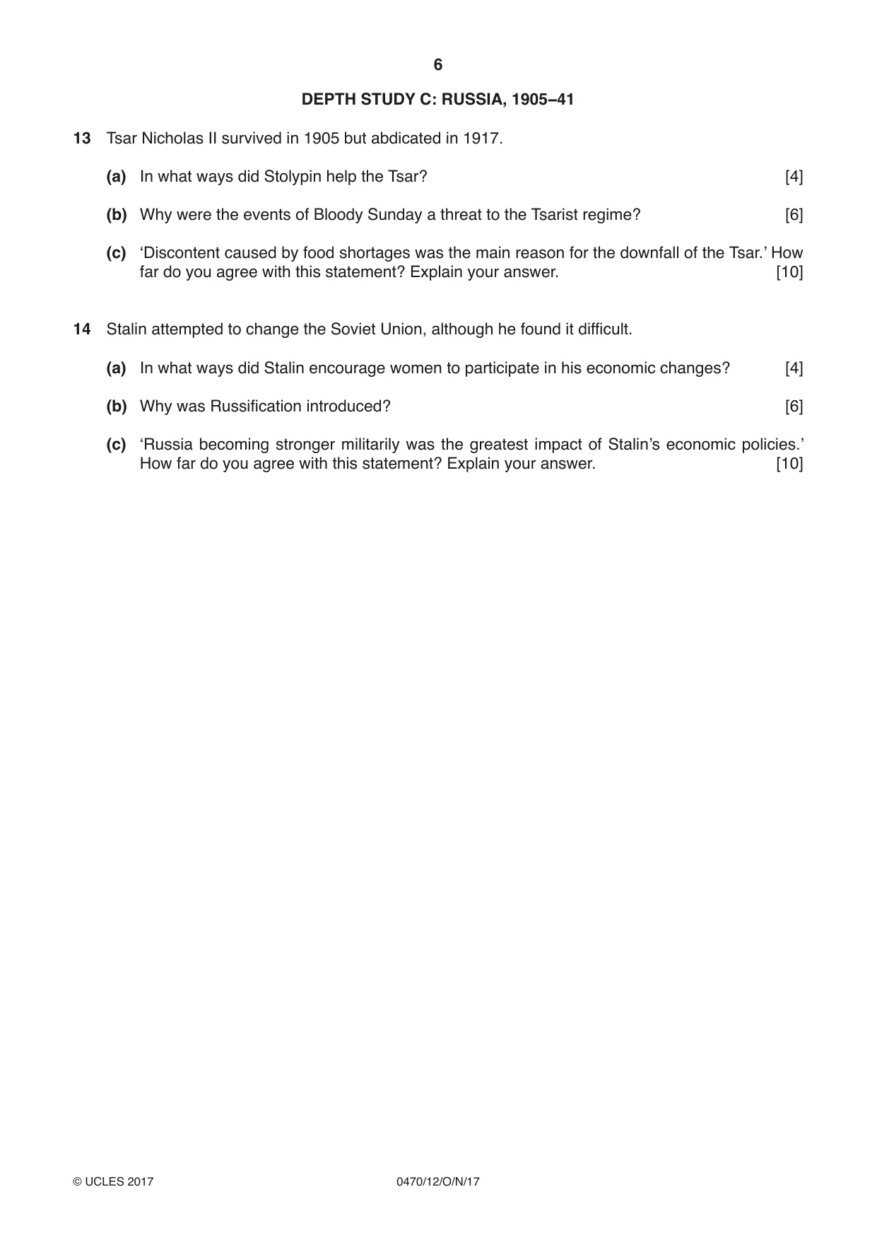 Cambridge IGCSE History 0470 2017 Oct/Nov Paper 1 · Variant 2 question paper, page 6 of 12