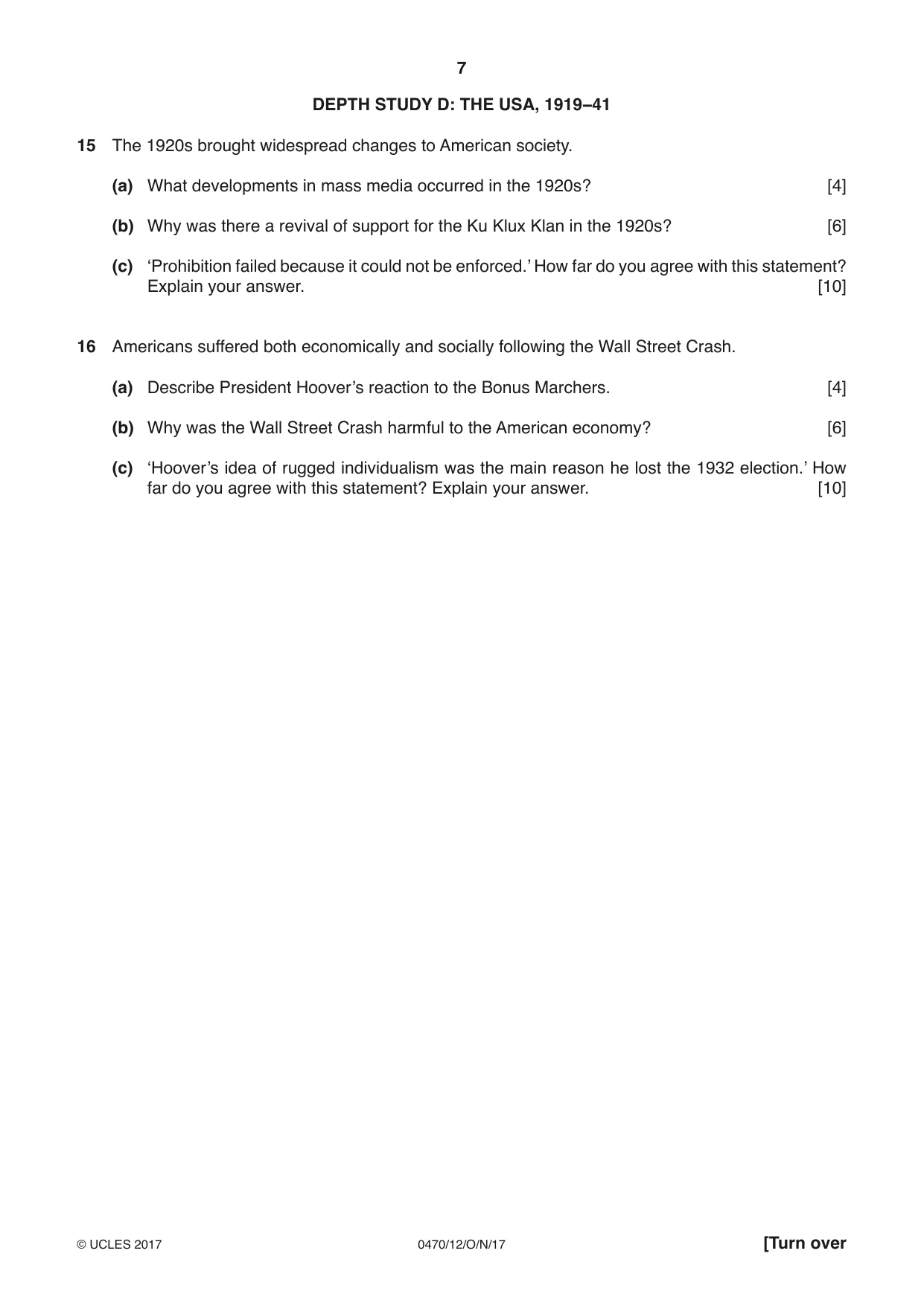 Cambridge IGCSE History 0470 2017 Oct/Nov Paper 1 · Variant 2 question paper, page 7 of 12