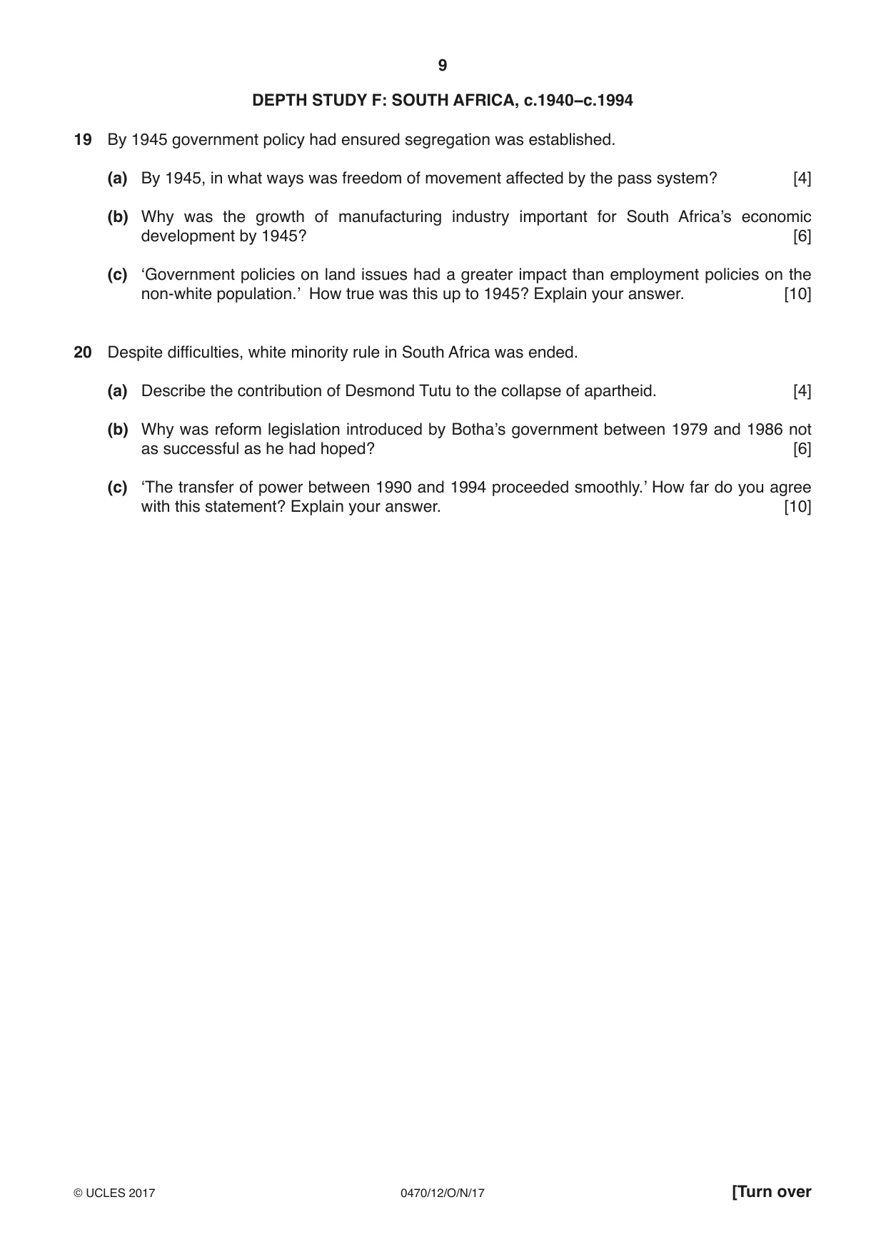 Cambridge IGCSE History 0470 2017 Oct/Nov Paper 1 · Variant 2 question paper, page 9 of 12