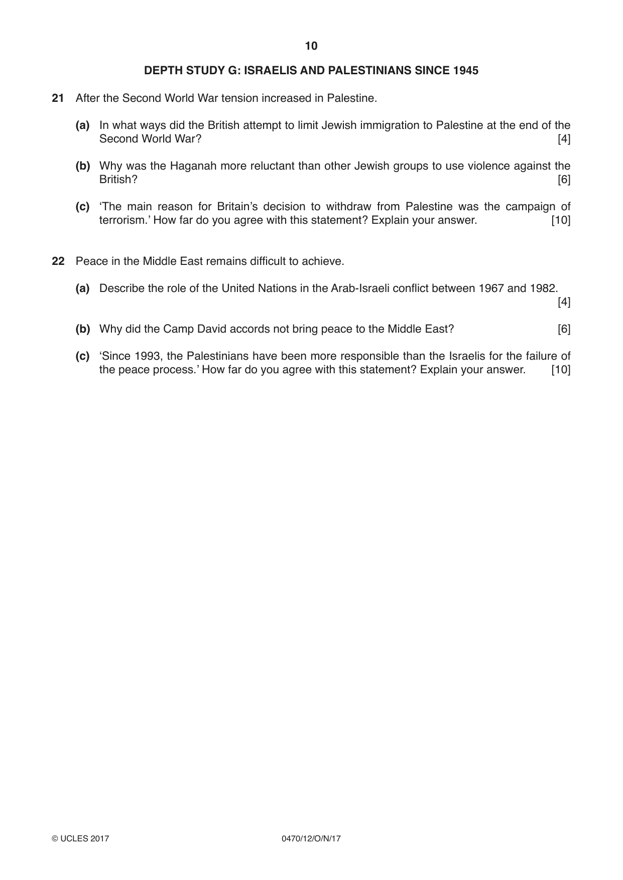 Cambridge IGCSE History 0470 2017 Oct/Nov Paper 1 · Variant 2 question paper, page 10 of 12