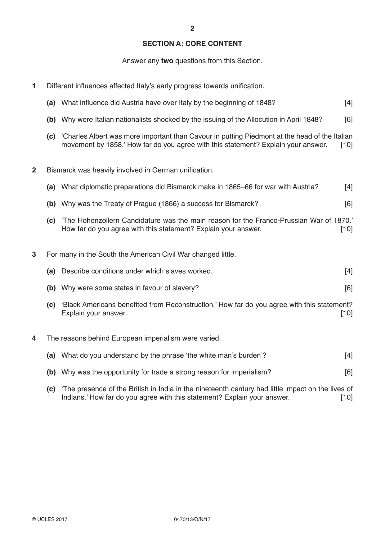 Cambridge IGCSE History 0470 2017 Oct/Nov Paper 1 · Variant 3 question paper, page 2 of 12