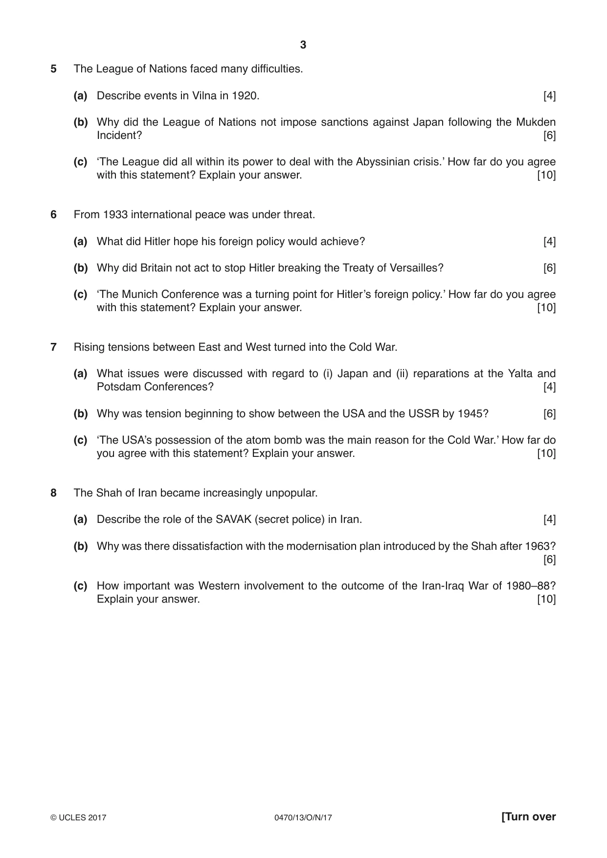 Cambridge IGCSE History 0470 2017 Oct/Nov Paper 1 · Variant 3 question paper, page 3 of 12