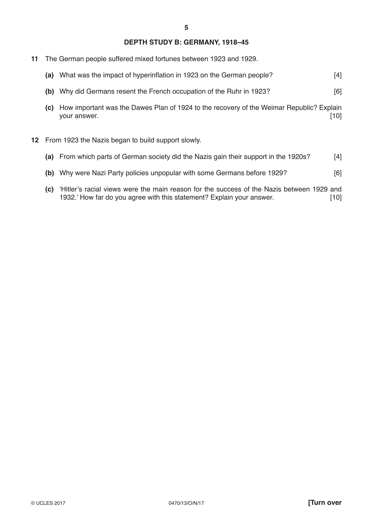 Cambridge IGCSE History 0470 2017 Oct/Nov Paper 1 · Variant 3 question paper, page 5 of 12