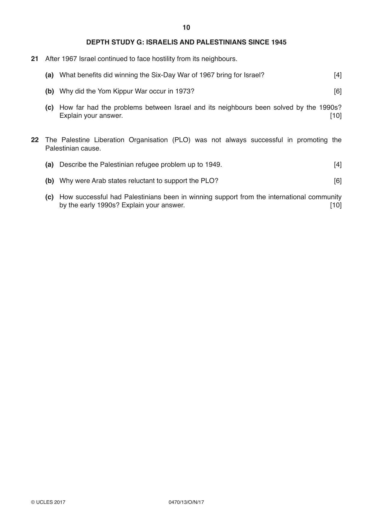 Cambridge IGCSE History 0470 2017 Oct/Nov Paper 1 · Variant 3 question paper, page 10 of 12