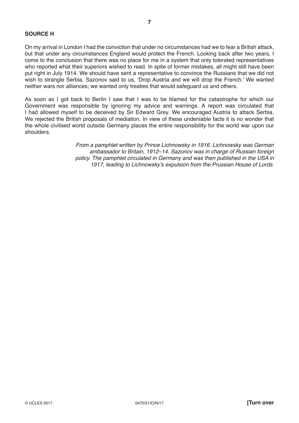 Cambridge IGCSE History 0470 2017 Oct/Nov Paper 2 · Variant 1 question paper, page 7 of 16