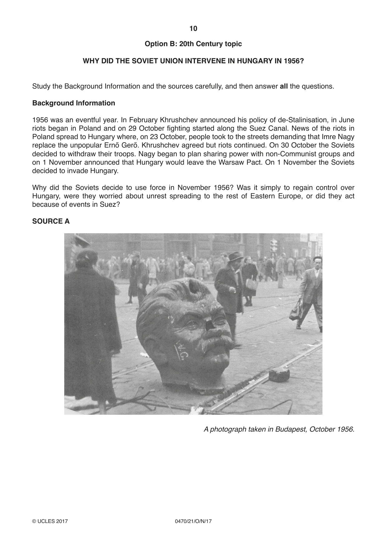 Cambridge IGCSE History 0470 2017 Oct/Nov Paper 2 · Variant 1 question paper, page 10 of 16
