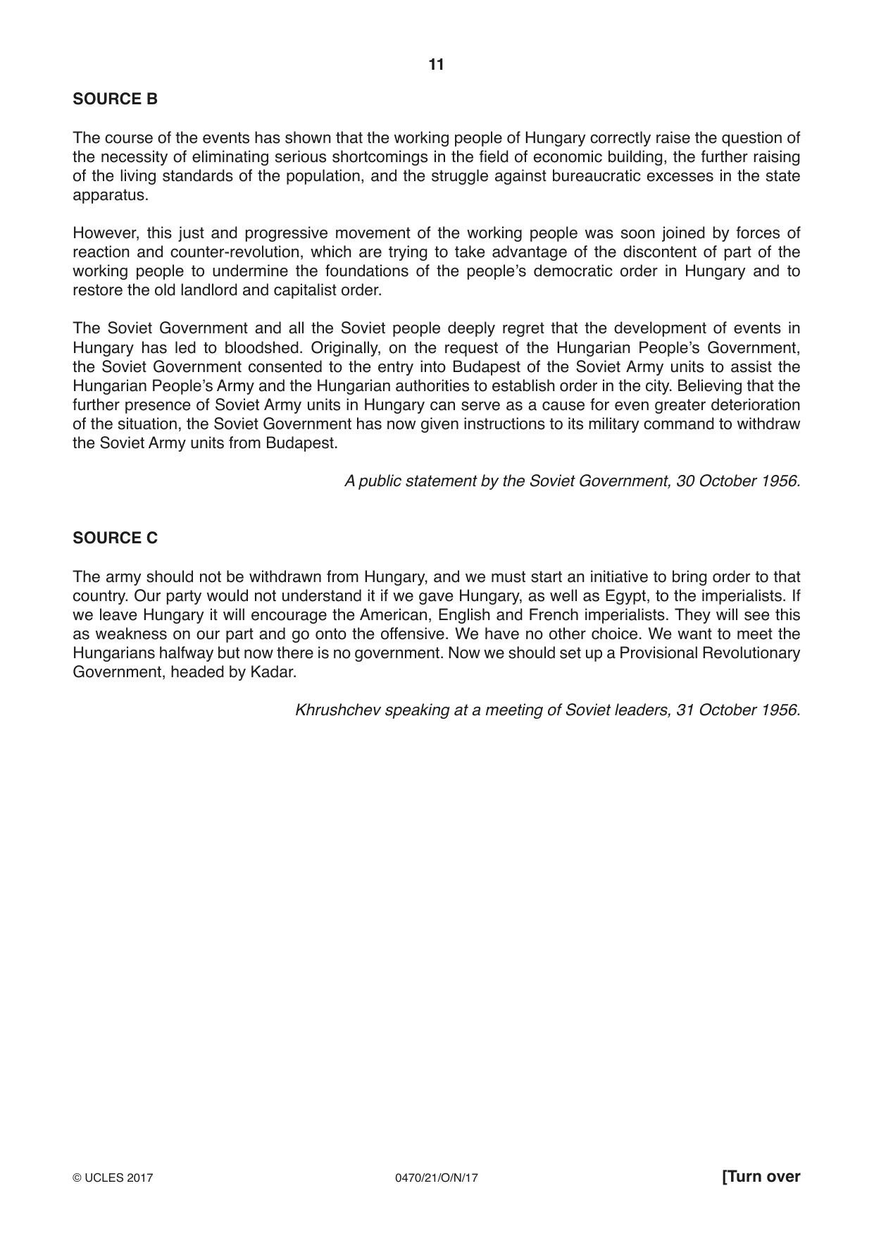 Cambridge IGCSE History 0470 2017 Oct/Nov Paper 2 · Variant 1 question paper, page 11 of 16