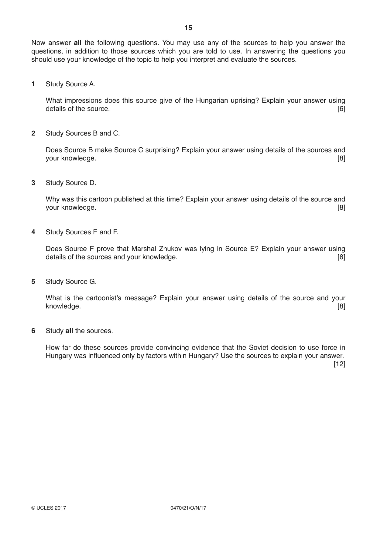 Cambridge IGCSE History 0470 2017 Oct/Nov Paper 2 · Variant 1 question paper, page 15 of 16