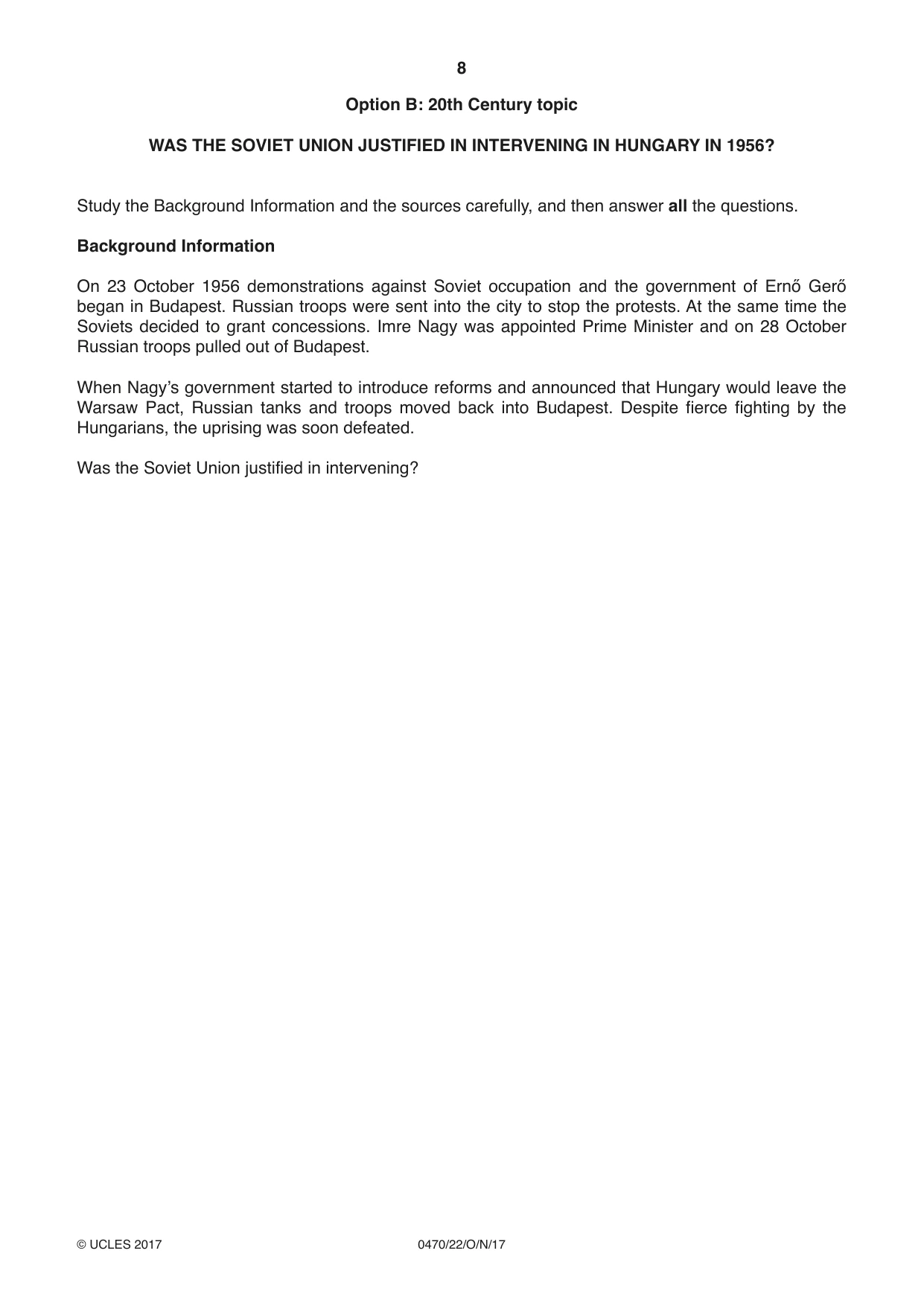 Cambridge IGCSE History 0470 2017 Oct/Nov Paper 2 · Variant 2 question paper, page 8 of 16
