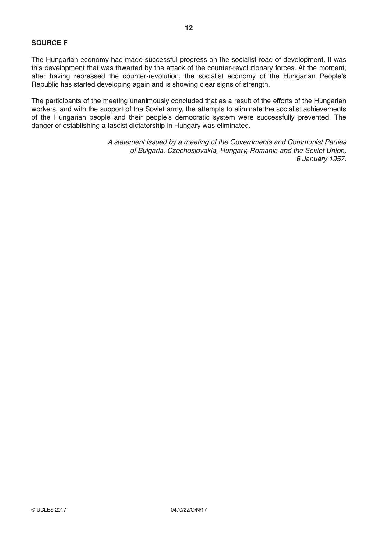 Cambridge IGCSE History 0470 2017 Oct/Nov Paper 2 · Variant 2 question paper, page 12 of 16