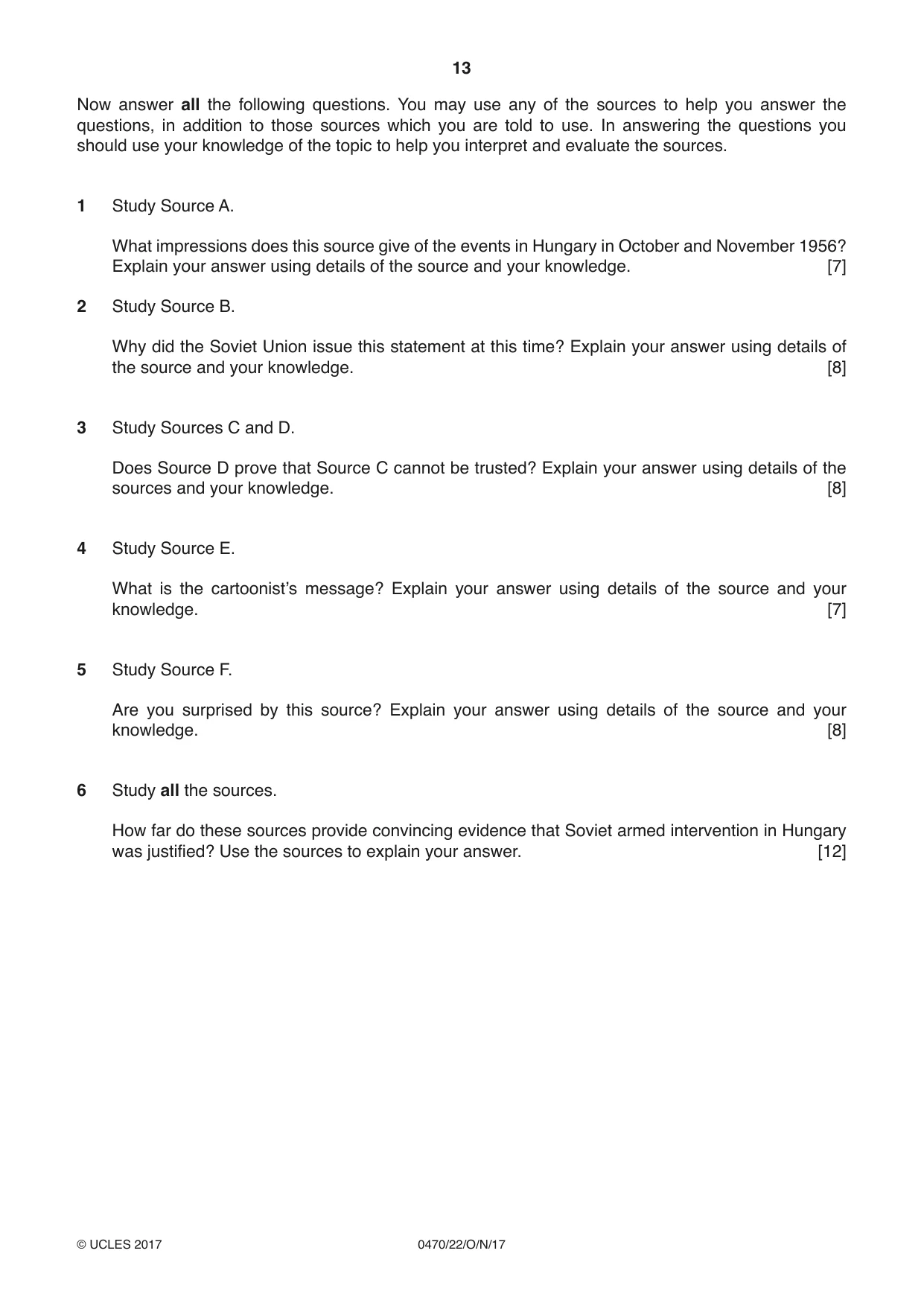 Cambridge IGCSE History 0470 2017 Oct/Nov Paper 2 · Variant 2 question paper, page 13 of 16